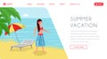 Summer holiday in tropics landing page. Relaxing resort vacation on luxurious seashore flat summertime ocean shore
