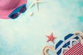 Summer holiday vacation background with beach accessories. Royalty Free Stock Photo