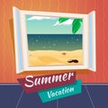 Summer Holiday Vacation Cartoon Open Window Sea