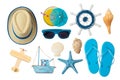 Summer holiday vacation concept with beach and travel accessories isolated on white background Royalty Free Stock Photo