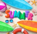 Summer holiday vector background in beach with colorful summer text Royalty Free Stock Photo