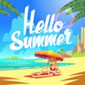 Summer holiday vector background with sea beach and relaxing people
