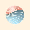 Summer holiday vector illustration retro summer vacation, beach, sunset, ocean waves