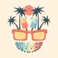 Summer holiday vector illustration retro summer vacation, beach, sunset, ocean waves