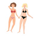 Summer holiday. Young female couple lying and sun tanning. Sisters, friends or lesbian woman isolated vector