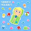 Summer holidays - Adorable sticker set - Beach party elements Royalty Free Stock Photo