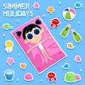 Summer holidays - Adorable sticker set - Kids beach party elements Royalty Free Stock Photo