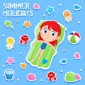 Summer holidays - Adorable sticker set - Kids beach party elements Royalty Free Stock Photo