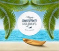 Summer holidays background. Tropical paradise beach with white sand, coco palms Royalty Free Stock Photo