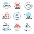 Summer holidays badge set with beach elements and calligraphy quotes Royalty Free Stock Photo