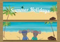 2 Summer Holidays Banner with cute couple Mouse. Mouse boy and girl. Vector illustration