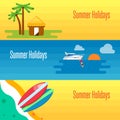 Summer Holidays Banner with Tropical Bungalows