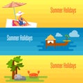 Summer Holidays Banner with Water Bungalows