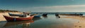 summer holidays in beach fishing boats panoramic wide ai generated