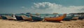 summer holidays in beach fishing boats panoramic wide ai generated