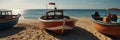 summer holidays in beach fishing boats panoramic wide ai generated
