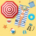 Summer holidays on beach with sunbathing girl Royalty Free Stock Photo