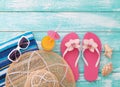 Summer Holidays. Beachwear on wooden background Royalty Free Stock Photo