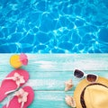 Summer Holidays. Beachwear on wooden background Royalty Free Stock Photo