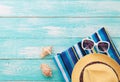 Summer Holidays. Beachwear on wooden background Royalty Free Stock Photo