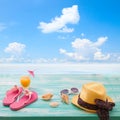 Summer Holidays. Beachwear on wooden background Royalty Free Stock Photo