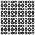 100 summer holidays icons set black circle Royalty Free Stock Photo
