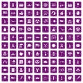 100 summer holidays icons set grunge purple Royalty Free Stock Photo