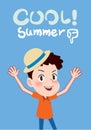Summer holidays illustration,flat design cool summer and cute kid concept