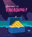 Summer holidays illustration,flat design exciting treasure hunting concept