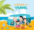 Summer holidays illustration,flat design family travel and mini bus concept