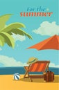 Summer holidays illustration,flat design romantic parasol and beach concept