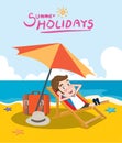 Summer holidays illustration,flat design sunbed business man, concept