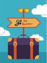 Summer holidays illustration,flat design traveling bag and direction concept