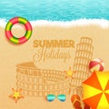 Summer holidays in Italy concept with beach view, sand art illus Royalty Free Stock Photo