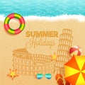 Summer holidays in italy concept with beach view, sand art illus Royalty Free Stock Photo