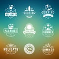 Summer holidays labels or badges retro typography vector design templates set. Royalty Free Stock Photo