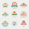 Summer holidays labels or badges retro typography vector design templates set. Royalty Free Stock Photo