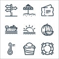 summer holidays line icons. linear set. quality vector line set such as float, ice cream, temperature, watermelon, sunset, boat, Royalty Free Stock Photo