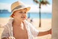 Little happy Boy having fun at the beach. Royalty Free Stock Photo