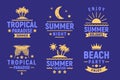 Summer holidays logos, emblems, labels, badges set. Vintage typography. Summer beach, vacation, travel, tropical paradise emblems. Royalty Free Stock Photo