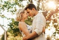 happy young couple hugging outdoors Royalty Free Stock Photo