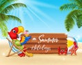 Summer holidays with macaw relaxing on the beach Royalty Free Stock Photo