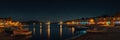 summer holidays in night beach fishing boats panoramic wide ai generated