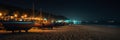 summer holidays in night beach fishing boats panoramic wide ai generated
