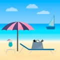 Summer holidays. Relax on the tropical beach. Travel vector illustration. Design template for your artworks, websites, social Royalty Free Stock Photo