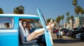 Hippie women in minivan car at venice beach in la Royalty Free Stock Photo