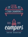 Summer Holidays with Rv Car Home and Bonfire. Vector. Concept for shirt or patch, print, stamp or tee