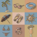 Summer holidays seaside beach icons set.