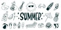 Summer holidays set in outline doodle style Royalty Free Stock Photo