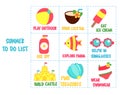 Summer holidays to do list for kids. summertime bingo for children